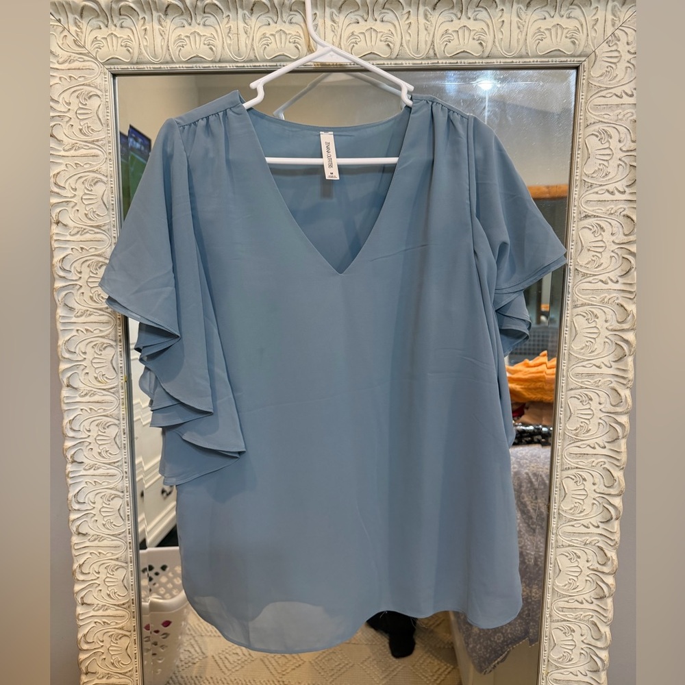 Elegant Blue V-Neck Blouse